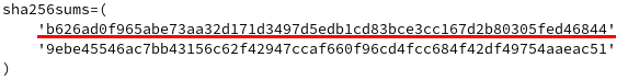 a picture of two sha256 checksums, the first one is highlighted with the color red